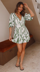 Grace Mini Dress - Green Floral
