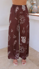 Bailie Shirt and Pants Set - Brown/White