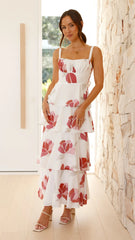 Odilia Maxi Dress - White/Pink Floral