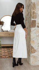 Reno Denim Midi Skirt - White
