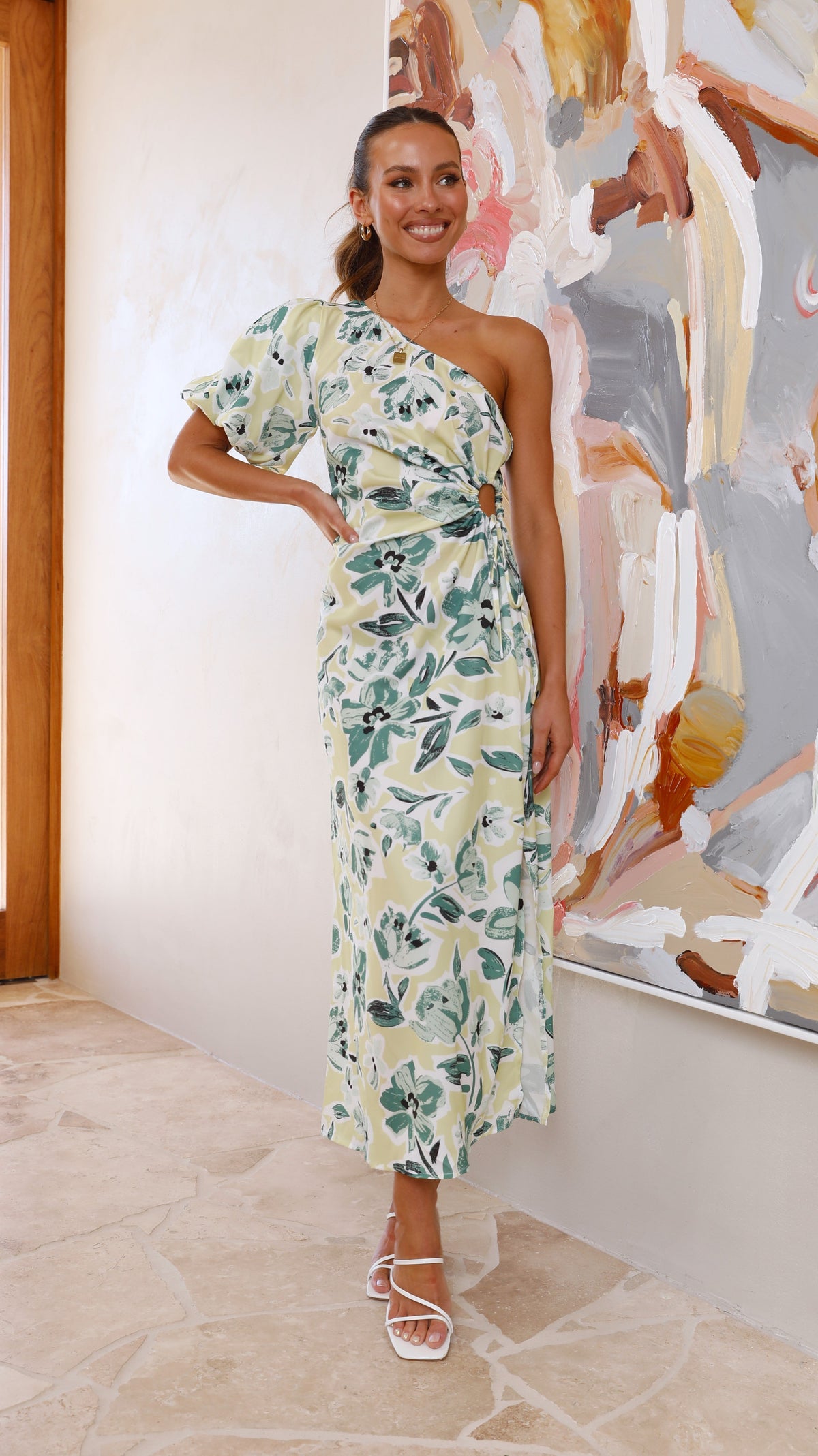 Bethany Midi Dress - Yellow/Green Floral