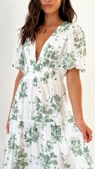 Erin Midi Dress - Green/White Floral