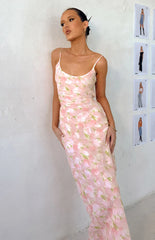 Renesmee Pink Floral Chiffon Maxi Dress