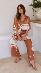 Bailie Shirt and Pants Set - Rust/White