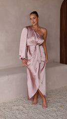 Heidi One Shoulder Maxi Dress - Dusty Pink