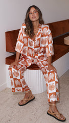Camilla Shirt and Pants Set - Orange/White