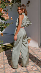 Esther One Shoulder Long Sleeve Top - Green