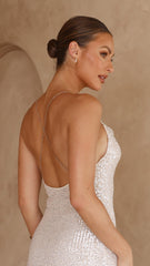 Cher Maxi Dress - Silver/Nude Sequins