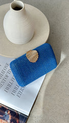 Livy Shell Clasp Woven Structured Clutch - Blue
