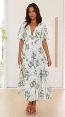 Erin Midi Dress - Green/White Floral