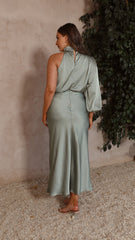 Esther One Shoulder Long Sleeve Dress - Green