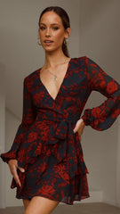 Dream Away Dress - Dark Teal/Red Floral
