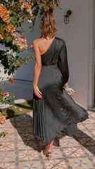 Brooklyn One Shoulder Midi Dress - Black