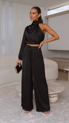 Esther One Shoulder Long Sleeve Top - Black