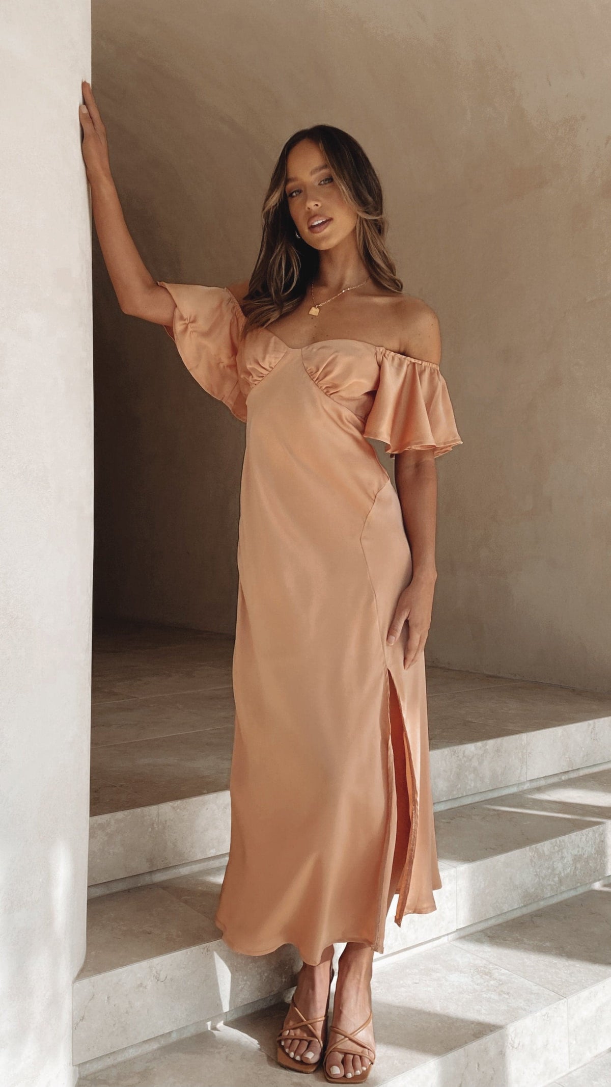 Louisa Midi Dress - Peach