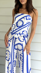 Harley Scarf Top and Pants Set - White / Blue Tribal