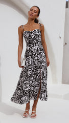 Rio Midi Dress - Black/White Print