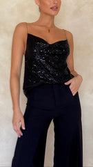 Cher Top - Black Sequins