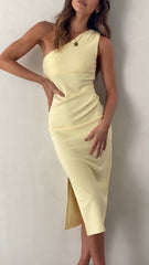 Alvara One Shoulder Midi Dress - Yellow