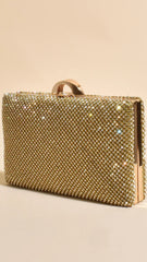 Mariah Diamante Structured Clutch - Gold