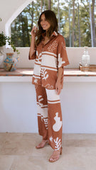 Bailie Shirt and Pants Set - Rust/White